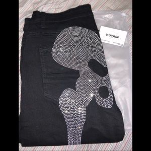 BLACK RHINESTONE SKELETON DENIM